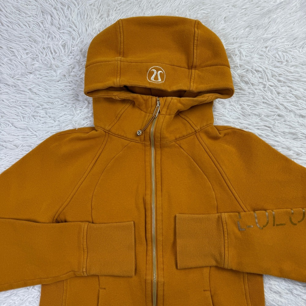 Lululemon Sweater Womens 6 Mustard Yellow Scuba Hoodie Fleece Full Zip Pockets - Picture 2 of 9